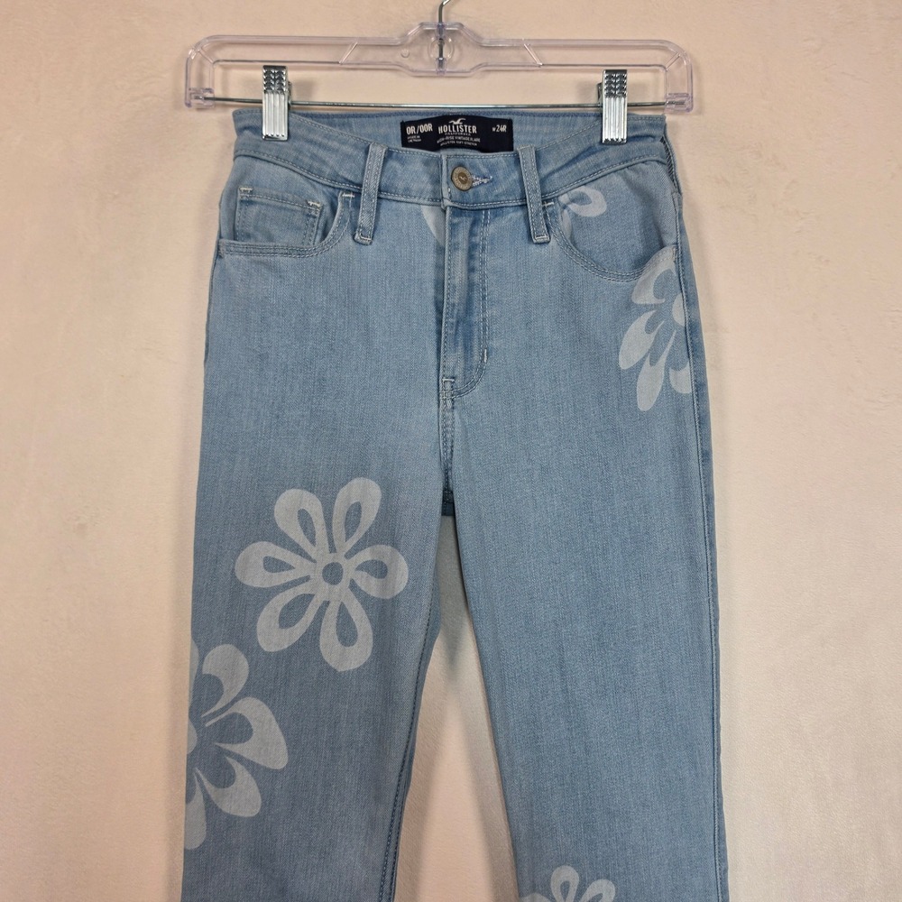 Hollister Vintage Flare Jeans Womens 00R Blue Floral Boho Y2K Festival Retro - Picture 11 of 13